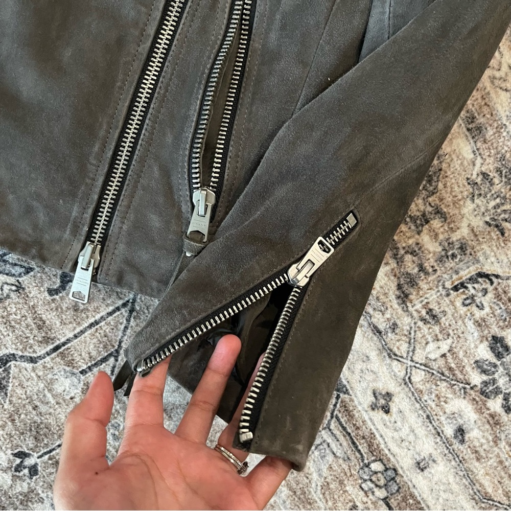 All saints Suede Ellis Leather Biker Jacket slate grey size 2 - Picture 10 of 11